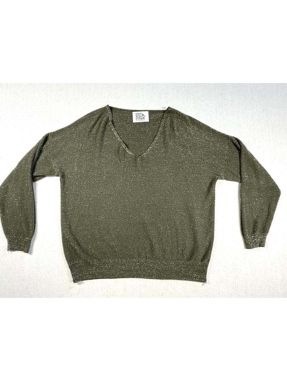 Free For Humanity Shimmer Long Sleeve V-neck Sweater Sz M/L Green Boho Italy